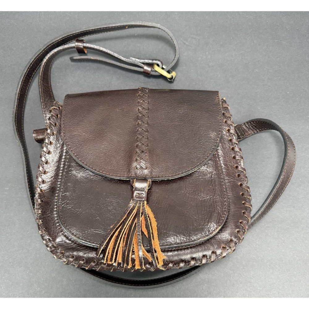 Patricia Nash Blyton Saddle Bag Crossbody Chocolate Brown Leather